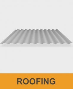 Corrugated iron roof sheet with roofing text